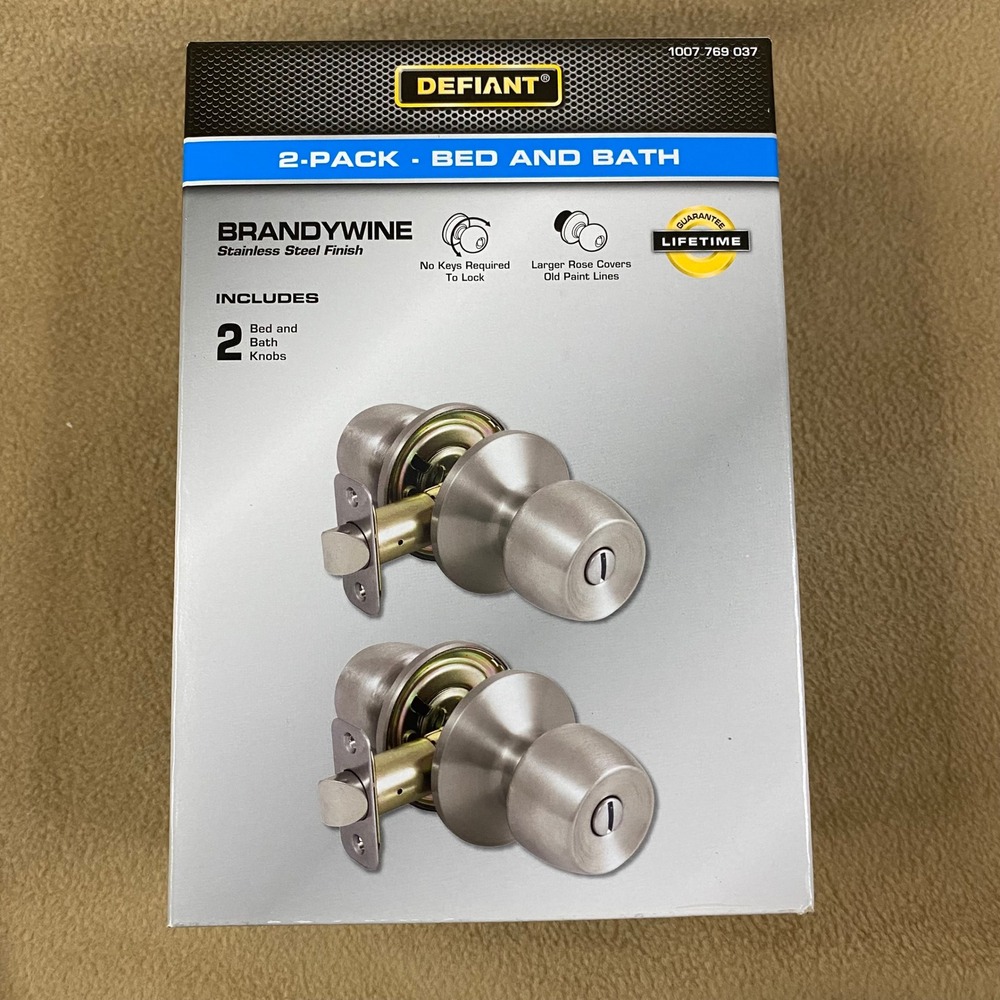 Defiant Brandywine‎ Bed Bath Door Knob Locks 2 Pack Stainless Steel Finish New